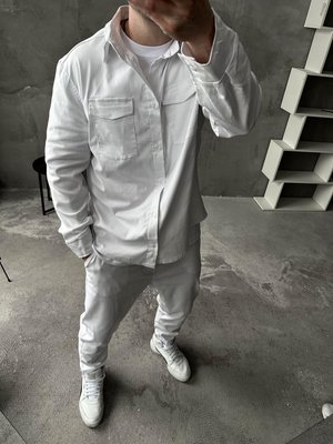 Костюм котоновий чоловічий сорочка та штани білий розмір S 52-006-SL фото
